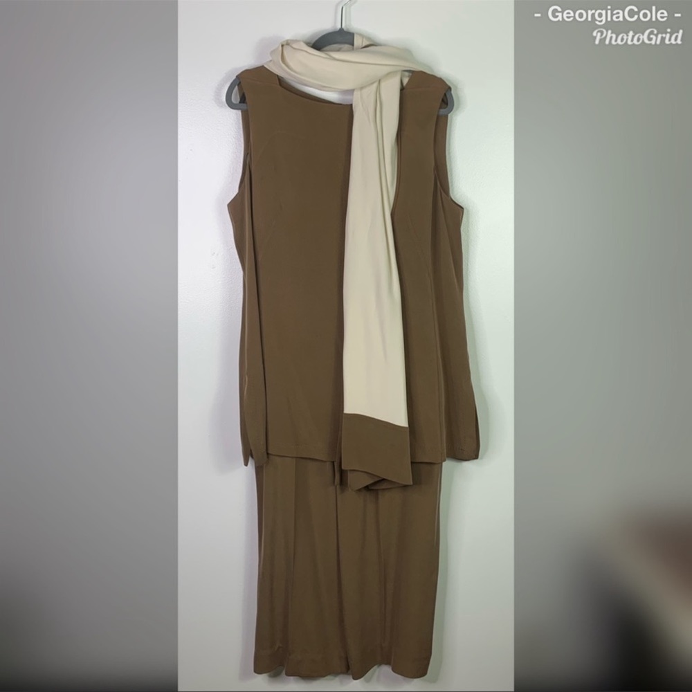 LAFAYETTE 148 Tan Silk Sleeveless Top Pants Scarf